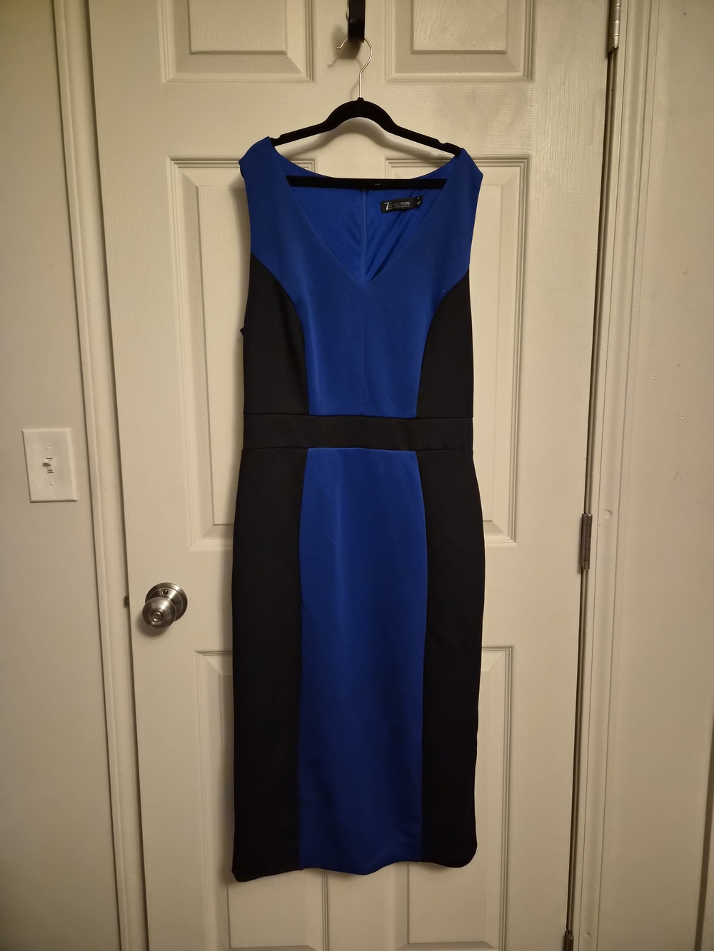 New York & Company Royal Blue and Black Colorblock Sheath Dress